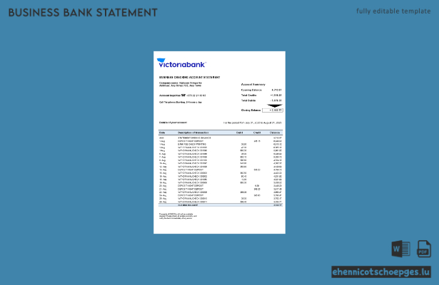 Victoriabank Firmenkontoauszug (Word und PDF) – 1 Beispielvorschau